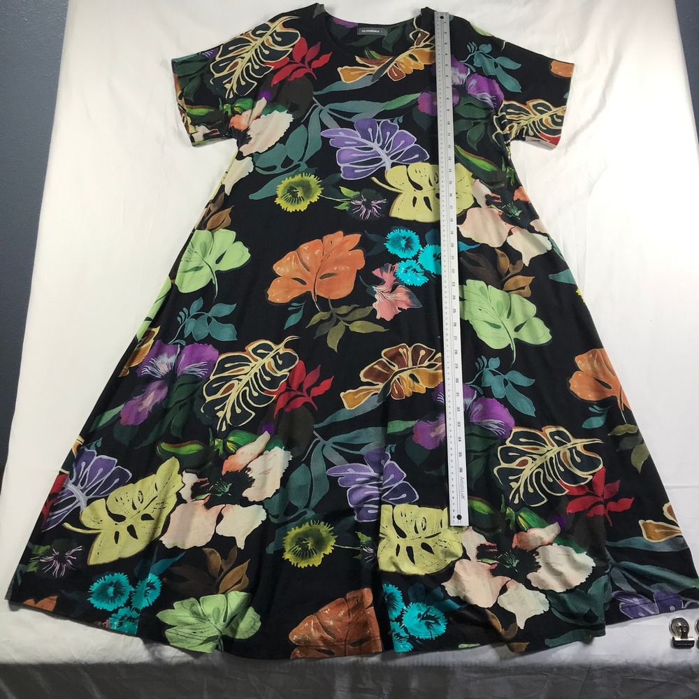 Alembika Black Tropical Floral Monstera Print A-Line Midi Dress Size 0 - Picture 2 of 10